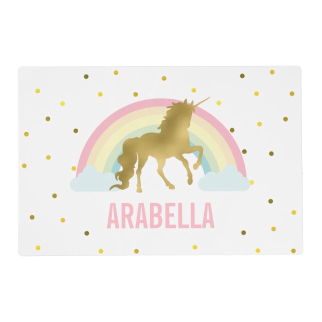 Gold Unicorn Girl Placemat (Front)