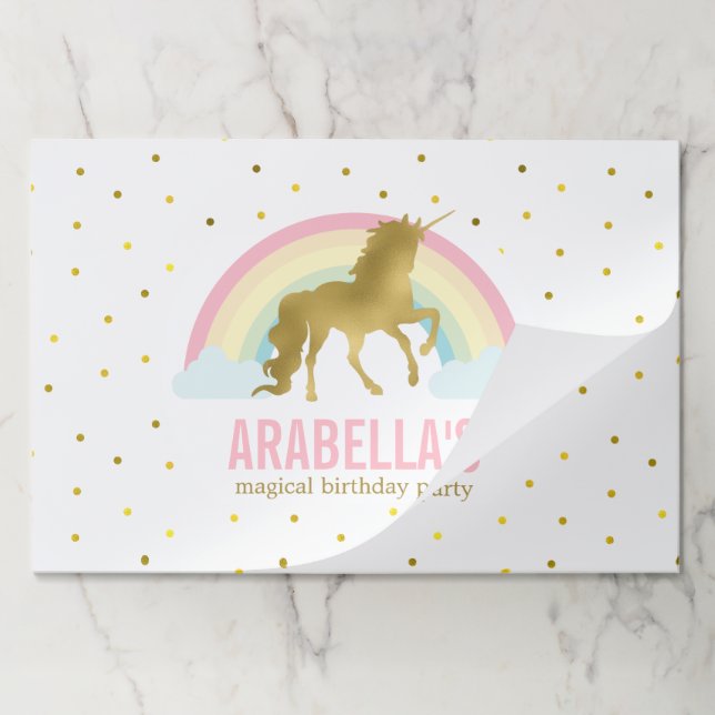Gold Unicorn Girls Birthday Party Paper Pad (Folded)