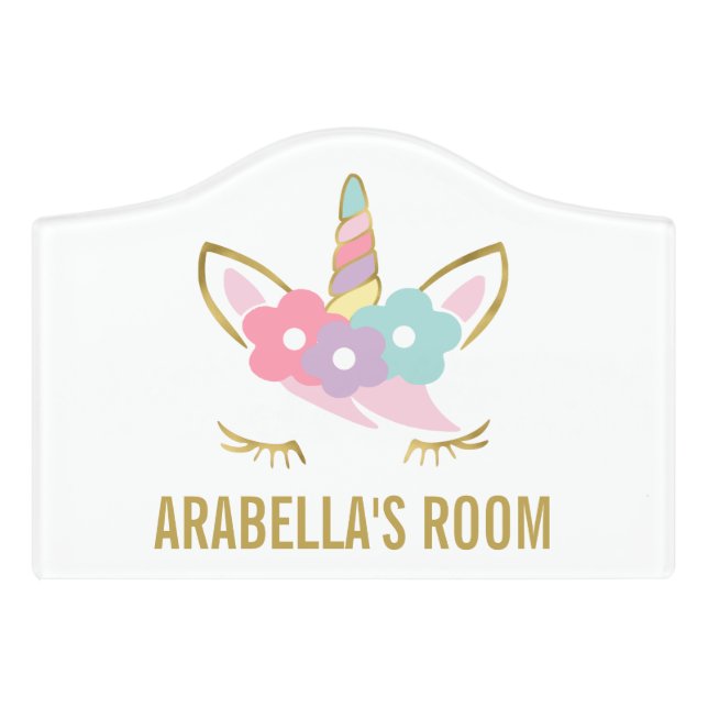 Gold Unicorn Girl's Room Door Sign (Small Crest Front)