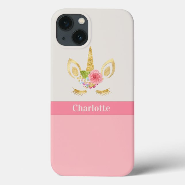 Gold Unicorn Peach Pink Trim Personalized Case-Mate iPhone Case (Back)