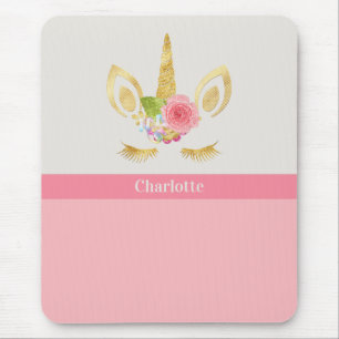 Gold Unicorn Peach Pink Trim Personalized Mouse Pad