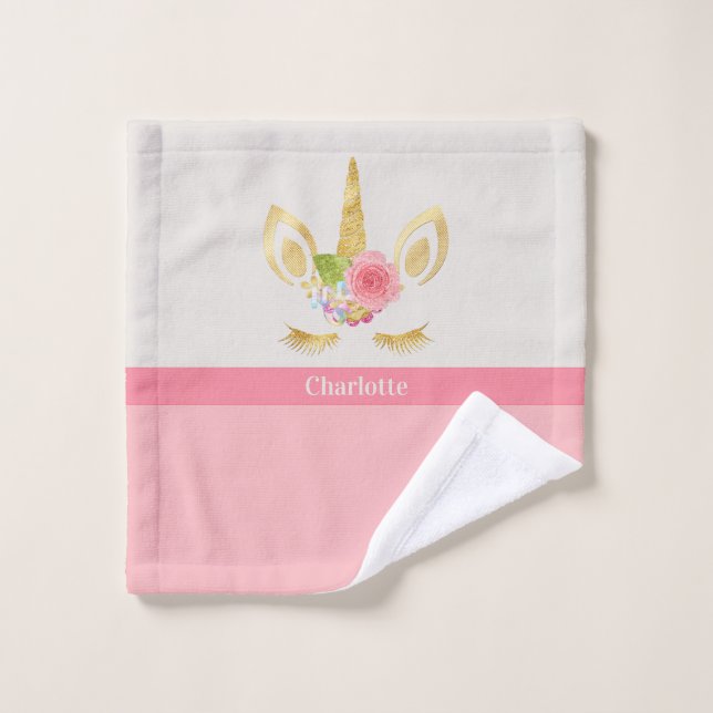 Gold Unicorn Peach Trim Personalized Wash Cloth (Wash Cloth)
