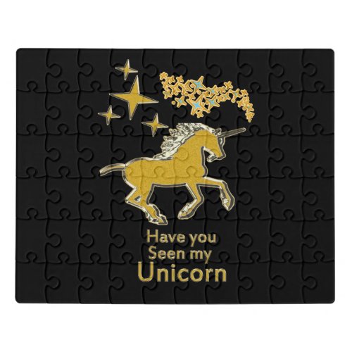 Gold unicorn pony horse with Golden stars Jigsaw Puzzle