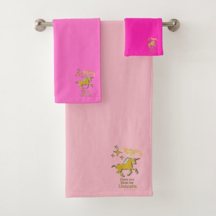 Gold unicorn pony horse with Golden stars (pink) Bath Towel Set