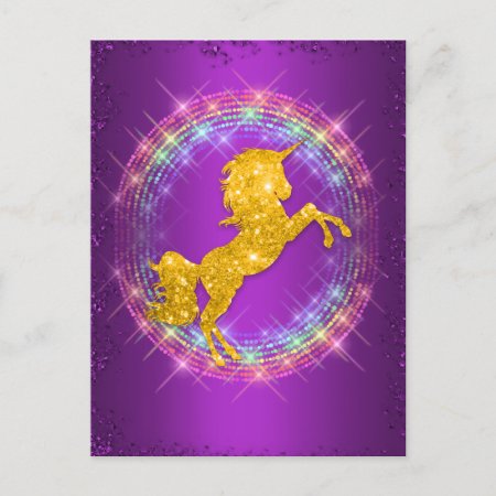 Gold Unicorn Rainbow Sparkles on Purple