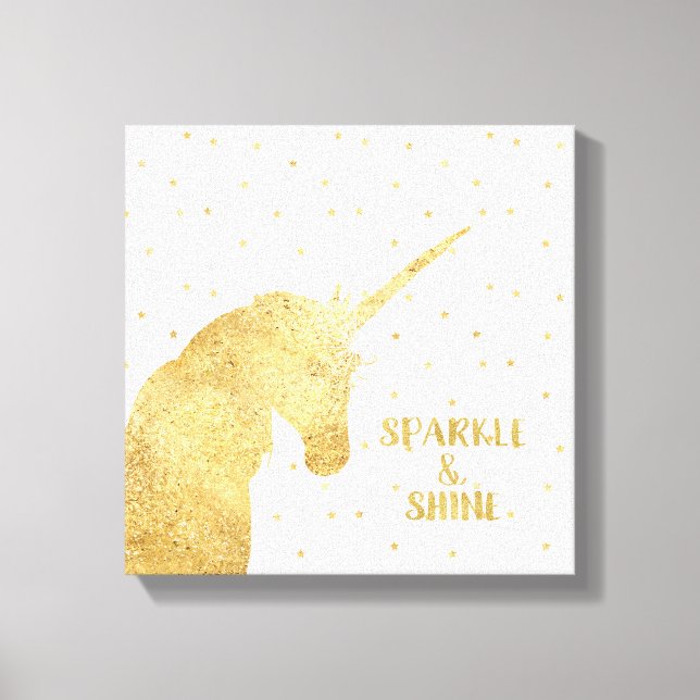 Gold Unicorn Stars Sparkle and Shine Canvas Print (Front)