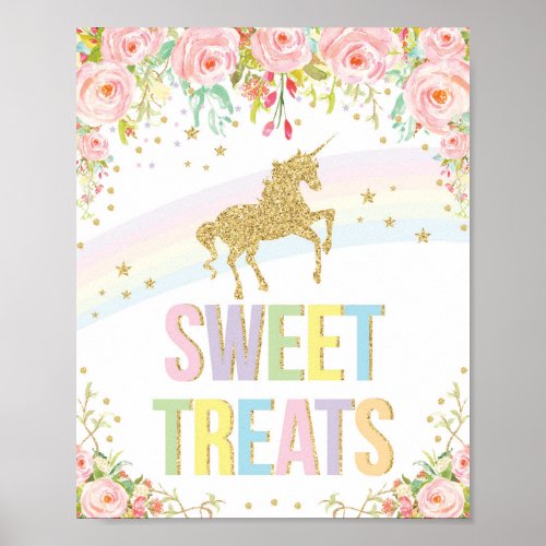 Gold Unicorn Sweet Treats Party Decor Sign Rainbow