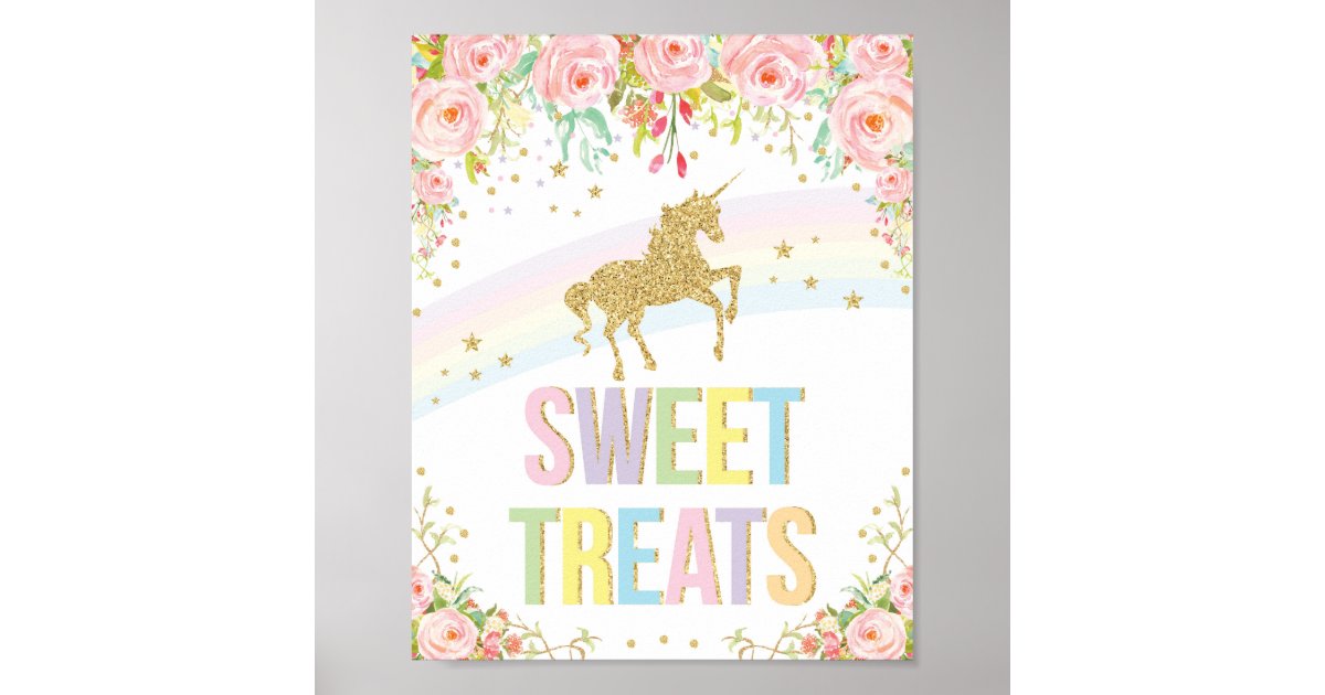 Gold Unicorn Sweet Treats Party Decor Sign Rainbow Zazzle Com