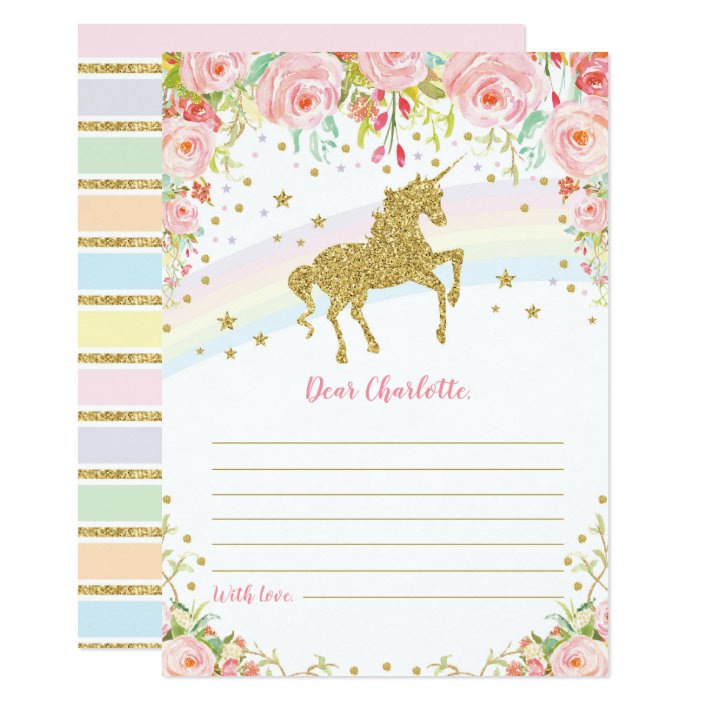 Gold Unicorn Time Capsule Pink Roses Message Card | Zazzle.com