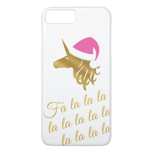 Gold Unicorn Wearing Pink Santa Hat iPhone 8 Plus7 Plus Case