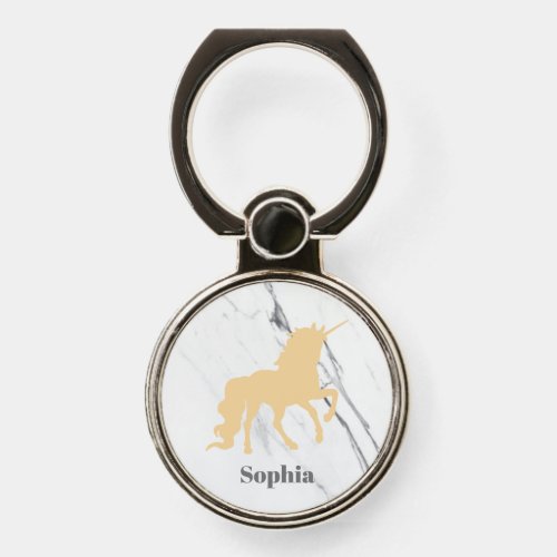Gold Unicorn white marble Personalized Phone Ring Stand