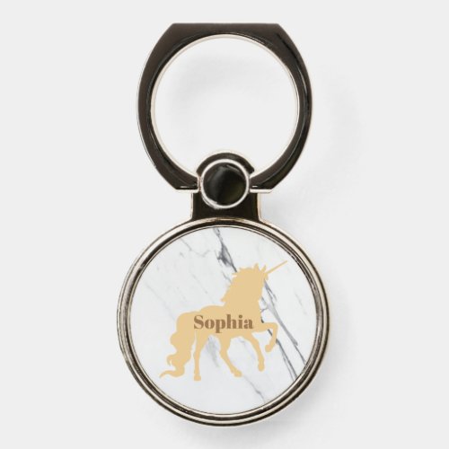 Gold Unicorn white marble Personalized Phone Ring Stand