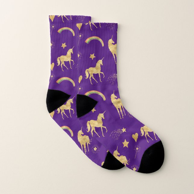 Gold Unicorns and Rainbows Socks (Pair)