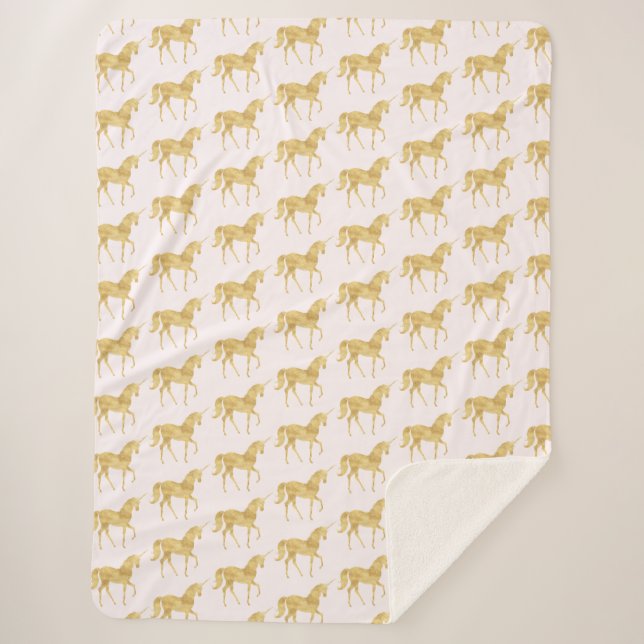 Gold Unicorns Sherpa Blanket (Front)