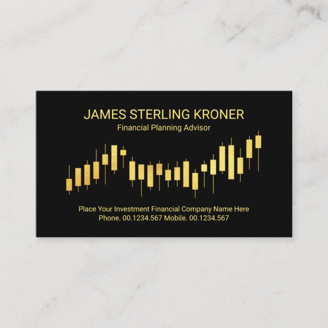 Gold Uptrend Stock Graph Business Card (Front)