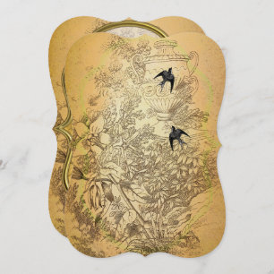 Gold Urn Vintage Birds Wedding Invitation