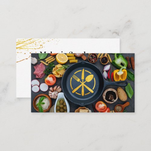 Gold Utensil Logo  Skillet and Food Business Card