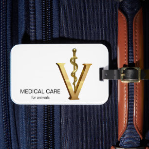 Gold V Elegant Veterinary Medicine Vet Asclepius Luggage Tag