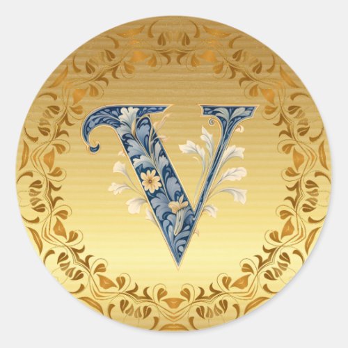 Gold V Monogram Classic Round Sticker