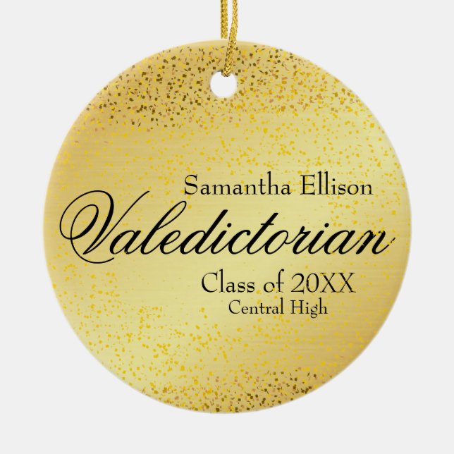 Gold Valedictorian Personalized Gold Christmas Ceramic Ornament (Front)