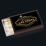 Gold Vegas Welcome Sign Wedding Favor Matchboxes<br><div class="desc">Personalized Welcome to Fabulous Las Vegas Light Sign in Faux Gold Foil on Black with Your Names and Date Written Under on Custom Wedding Favor Matches.</div>