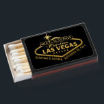 Gold Vegas Welcome Sign Wedding Favor Matchboxes<br><div class="desc">Personalized Welcome to Fabulous Las Vegas Light Sign in Faux Gold Foil on Black with Your Names and Date Written Under on Custom Wedding Favor Matches.</div>
