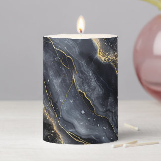 Gold Vein Grey Marble Pillar Candle