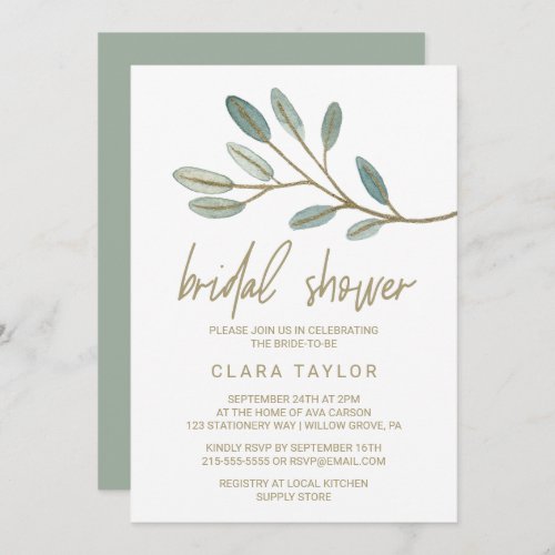 Gold Veined Eucalyptus Bridal Shower Invitation