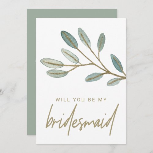 Gold Veined Eucalyptus Bridesmaid Proposal Invitation