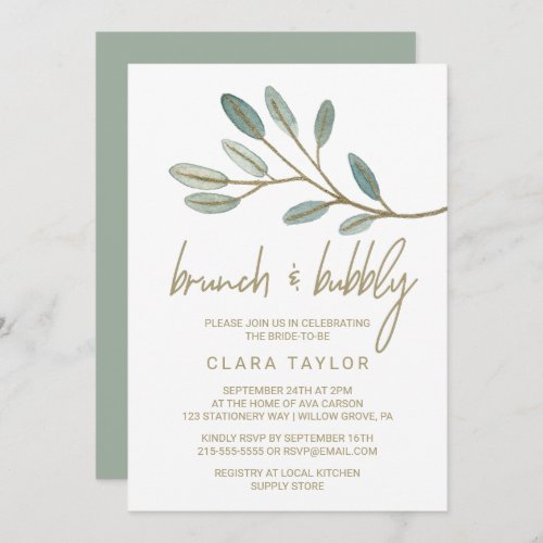 Gold Veined Eucalyptus Brunch and Bubbly Invitation