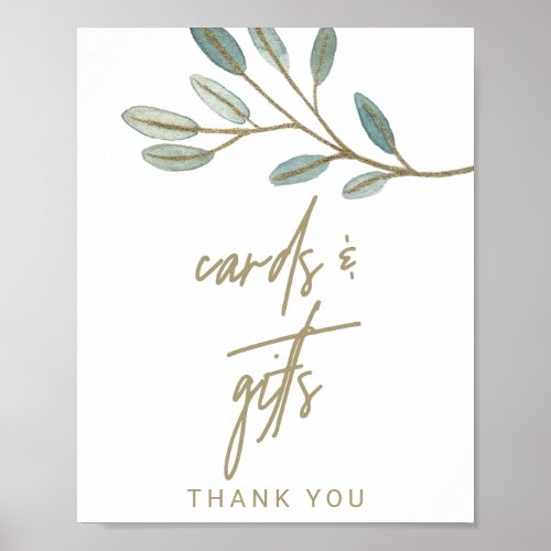 Gold Veined Eucalyptus Cards and Gifts Sign