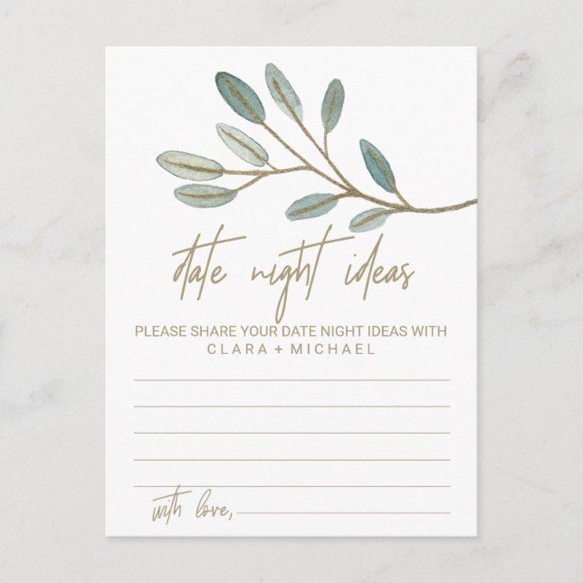 Gold Veined Eucalyptus Date Night Idea Cards (Front)