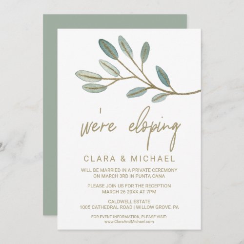 Gold Veined Eucalyptus Elopement Reception Invitation