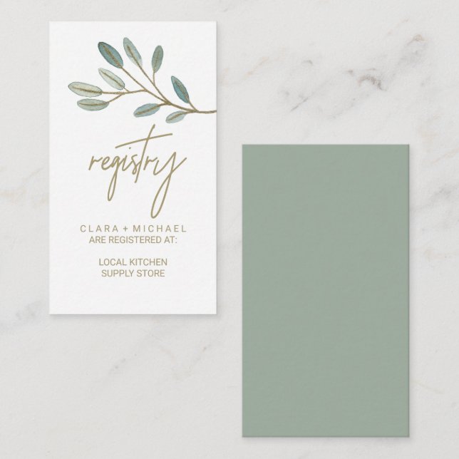 Gold Veined Eucalyptus Gift Registry Enclosure Card (Front/Back)