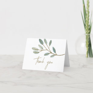 Gold Veined Eucalyptus Letterpress Thank You Card