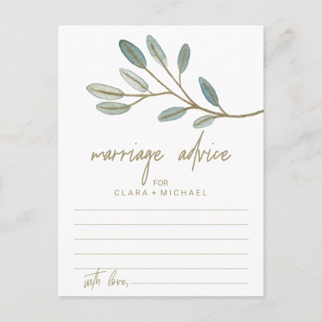 Gold Veined Eucalyptus Marriage Advice Cards (Front)