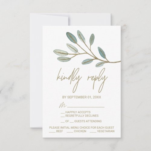 Gold Veined Eucalyptus Menu Choice RSVP Card