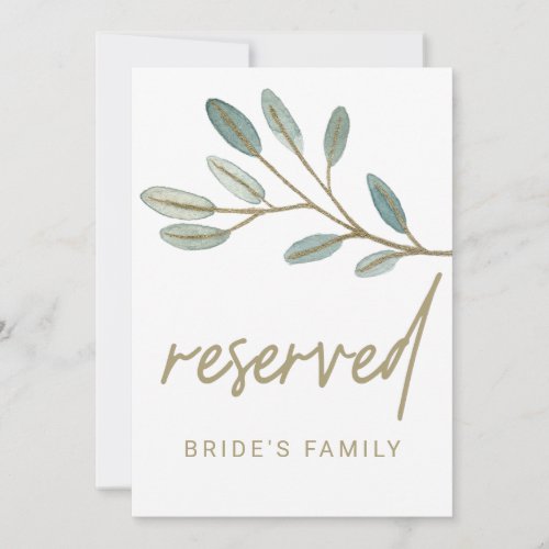 Gold Veined Eucalyptus Reserved Sign