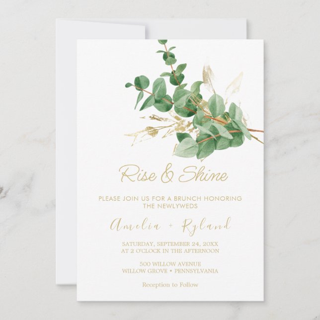 Gold Veined Eucalyptus | Rise & Shine Invitation (Front)