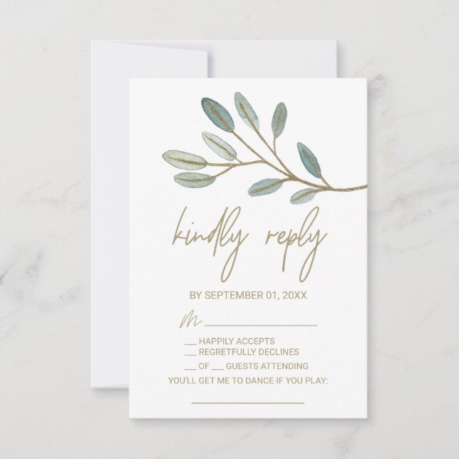 Gold Veined Eucalyptus Song Request RSVP Card (Front)