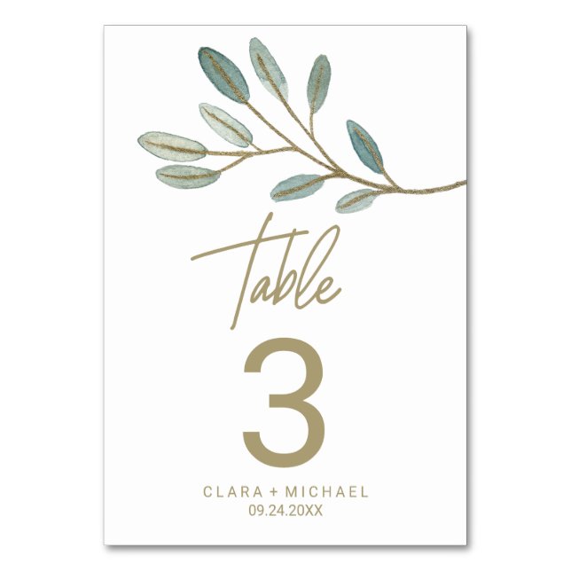 Gold Veined Eucalyptus Table Number (Front)