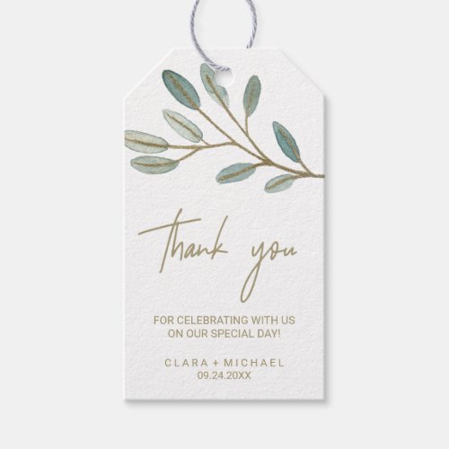 Gold Veined Eucalyptus Thank You Favor Gift Tags