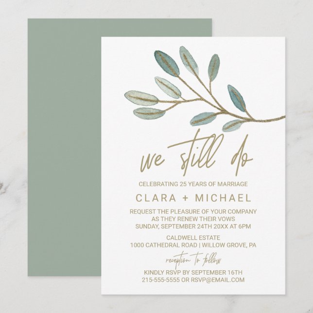Gold Veined Eucalyptus Vow Renewal Invitation (Front/Back)