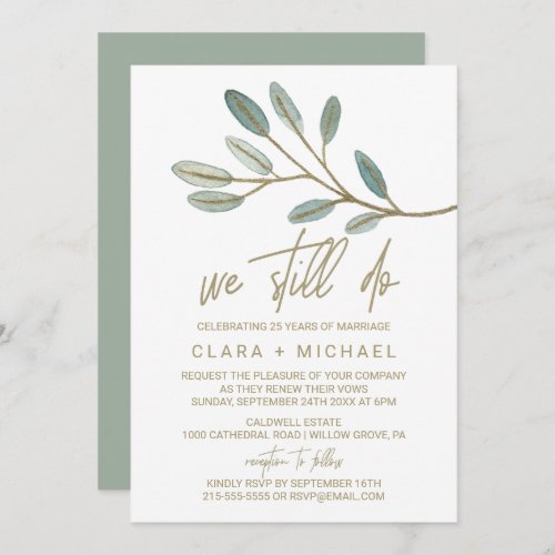 Gold Veined Eucalyptus Vow Renewal Invitation