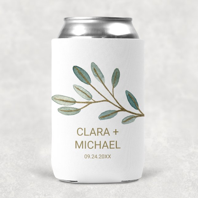 Gold Veined Eucalyptus Wedding Favor Can Cooler (Creator Uploaded)