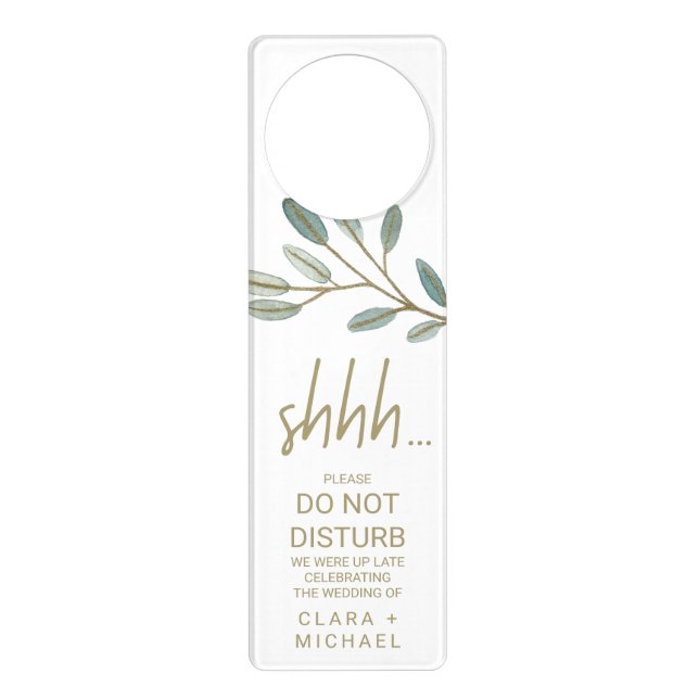 Gold Veined Eucalyptus Wedding Guest Door Hanger (Front)