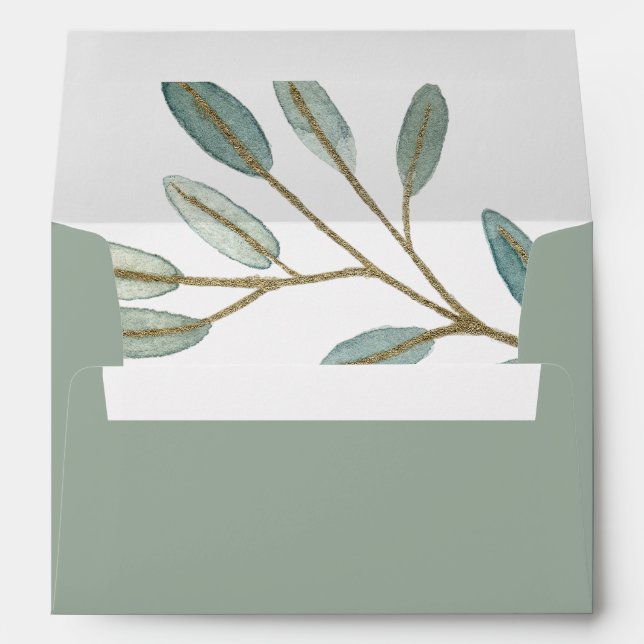 Gold Veined Eucalyptus Wedding Invitation Envelope (Back (Bottom))
