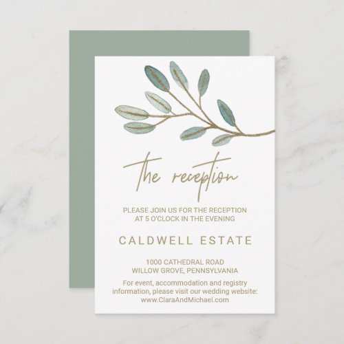 Gold Veined Eucalyptus Wedding Reception Card