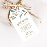 Gold Veined Eucalyptus Wedding Welcome Gift Tags<br><div class="desc">These gold veined eucalyptus wedding welcome gift tags are perfect for an elegant wedding. The simple and dainty design features faux gold glitter layering the branches of olive green leaves. Personalize the tags with the location of your wedding, a short welcome note, your names, and wedding date. These tags are...</div>
