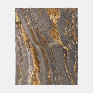 Gold-veined gray marble textured background. fleece blanket